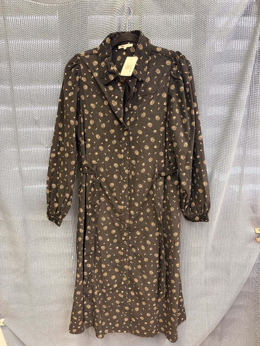 Levi's Floral Print Long Sleeve Midi Dress Size S Black